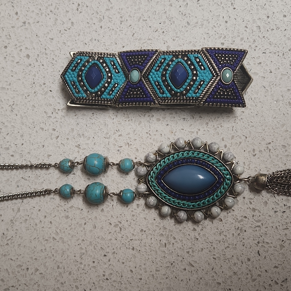 Maurices Blue Beaded Necklace and Matching Bracelet Set.